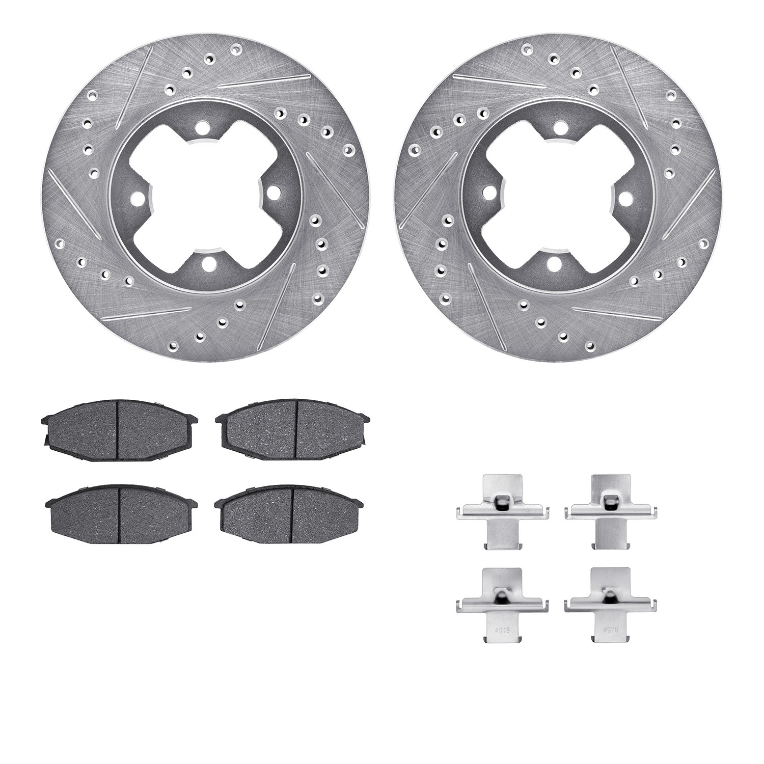 DFC Rotors-Drilled & Slotted-Silver w/ 5000 Advanced Brake Pads Incl Hdw