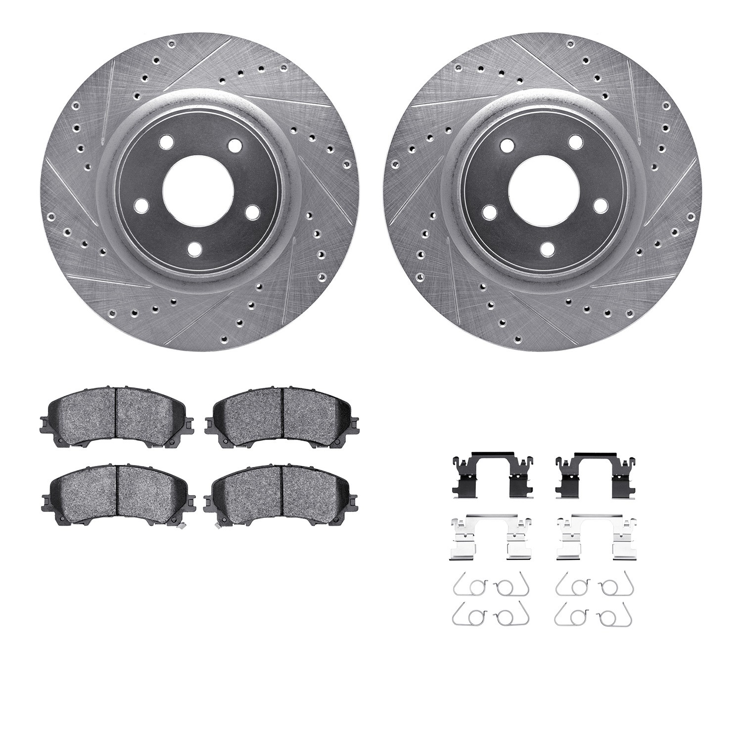 DFC Brake Rotor - Dimpled & Slotted - Silver w/5000 Brake Pads & HW Kit