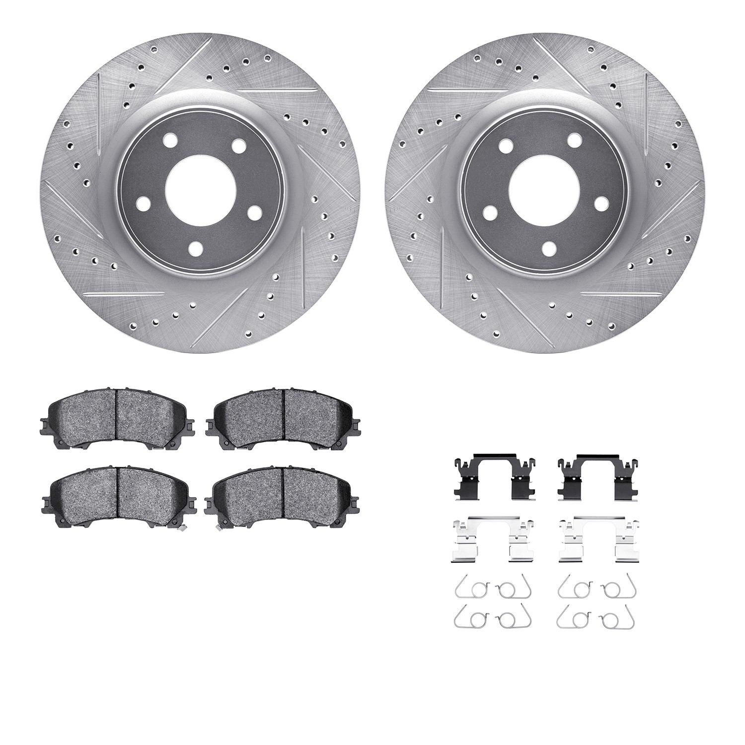 DFC Brake Rotor - Dimpled & Slotted - Silver w/5000 Brake Pads & HW Kit