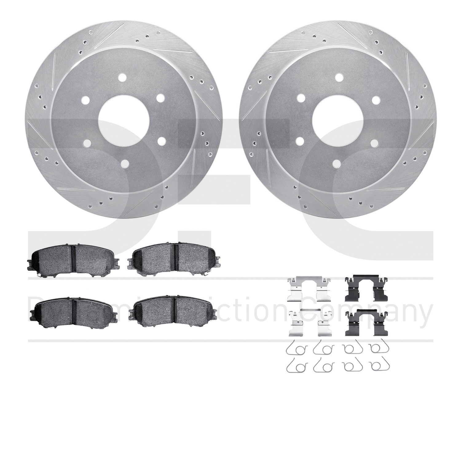 DFC Brake Rotor - Dimpled & Slotted - Silver w/5000 Brake Pads & HW Kit