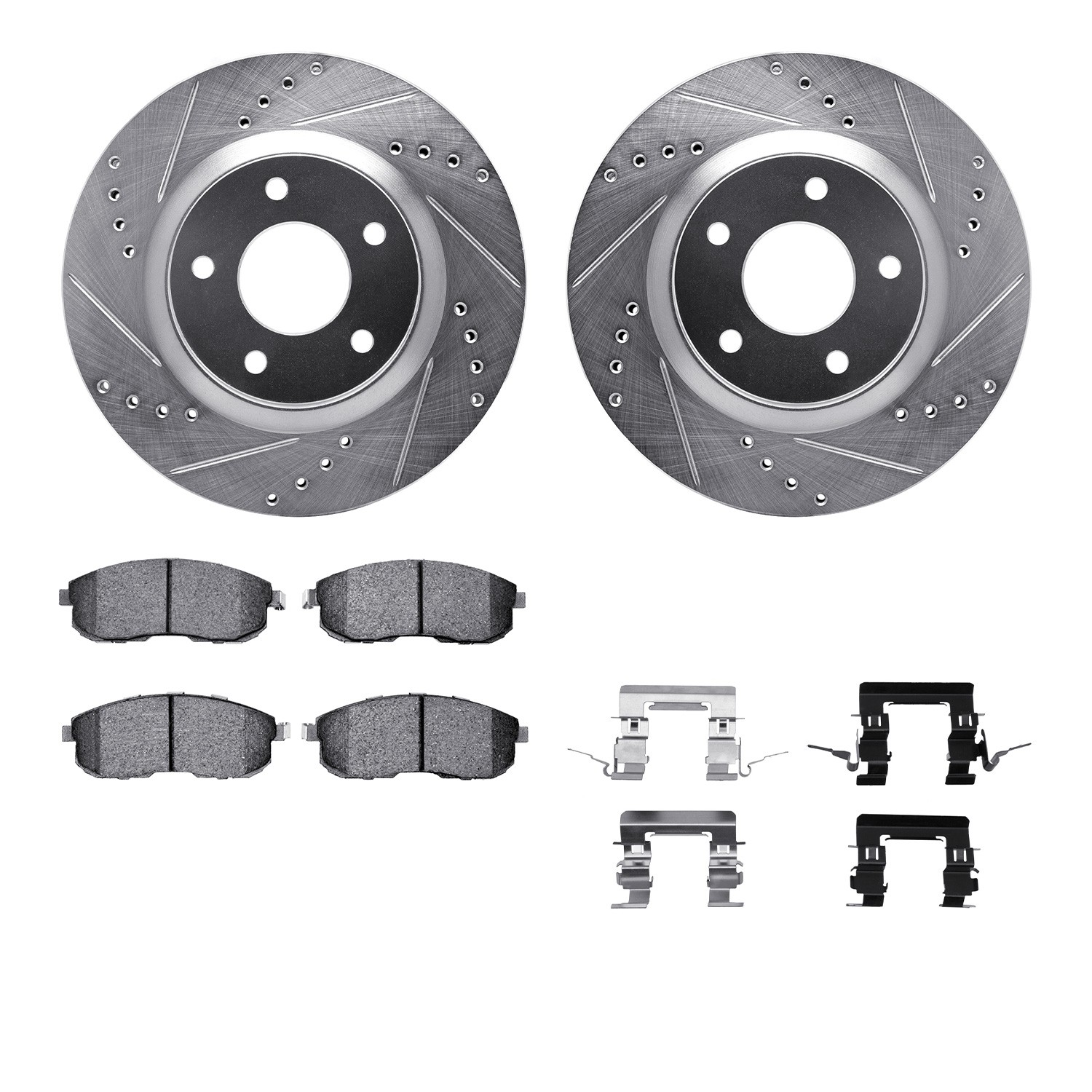 DFC Rotors-Drilled & Slotted-Silver w/ 5000 Advanced Brake Pads Incl Hdw