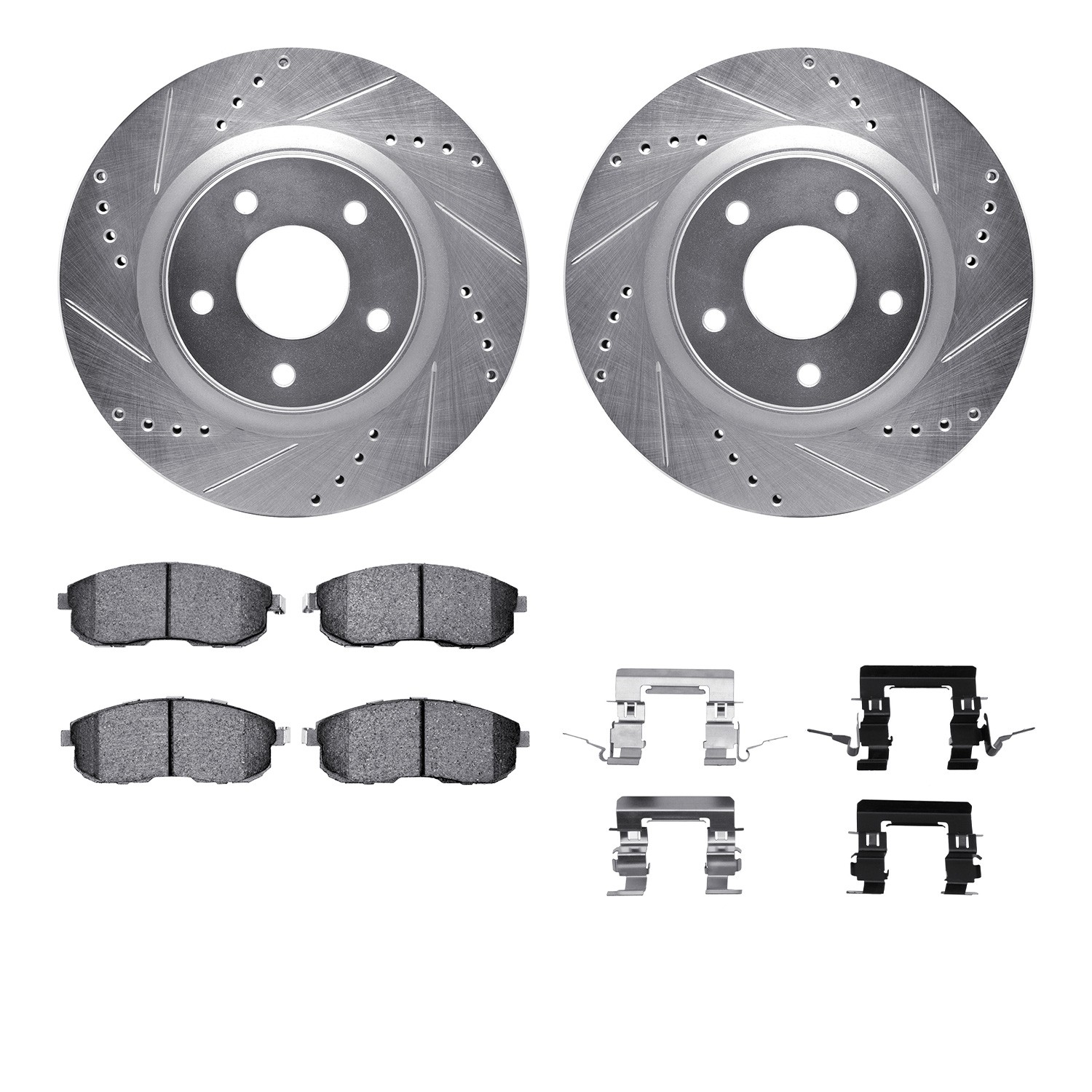 DFC Rotors-Drilled & Slotted-Silver w/ 5000 Advanced Brake Pads Incl Hdw