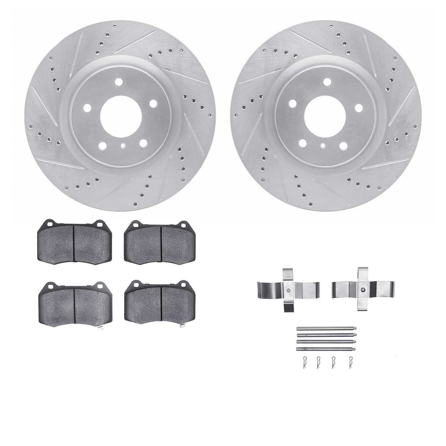 DFC Rotors-Drilled & Slotted-Silver w/ 5000 Advanced Brake Pads Incl Hdw