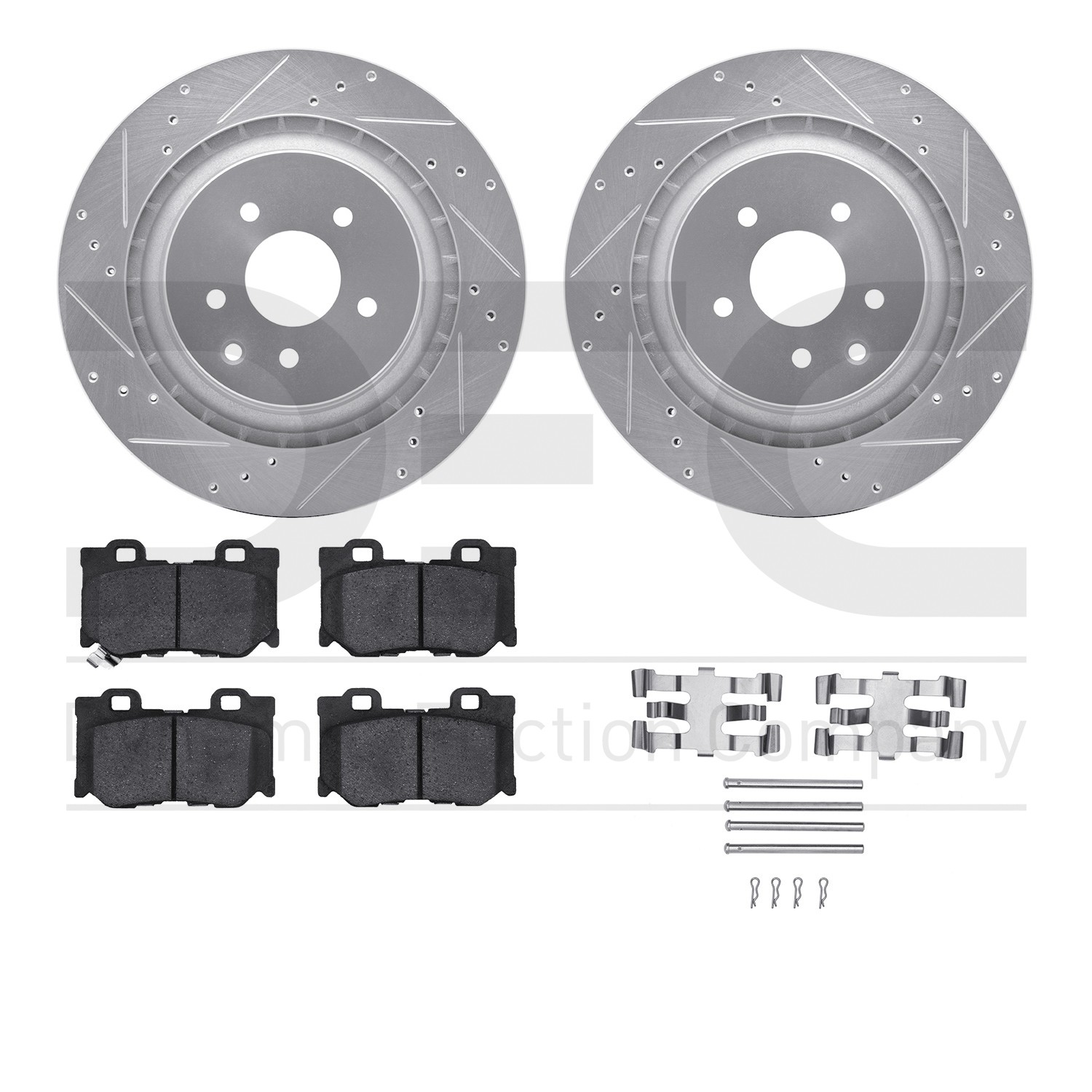 DFC Rotors-Drilled & Slotted-Silver w/ 5000 Advanced Brake Pads Incl Hdw