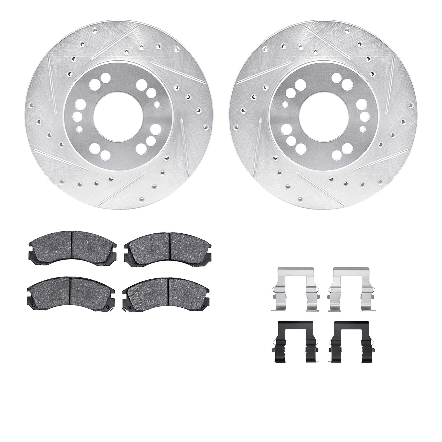 DFC Rotors-Drilled & Slotted-Silver w/ 5000 Advanced Brake Pads Incl Hdw