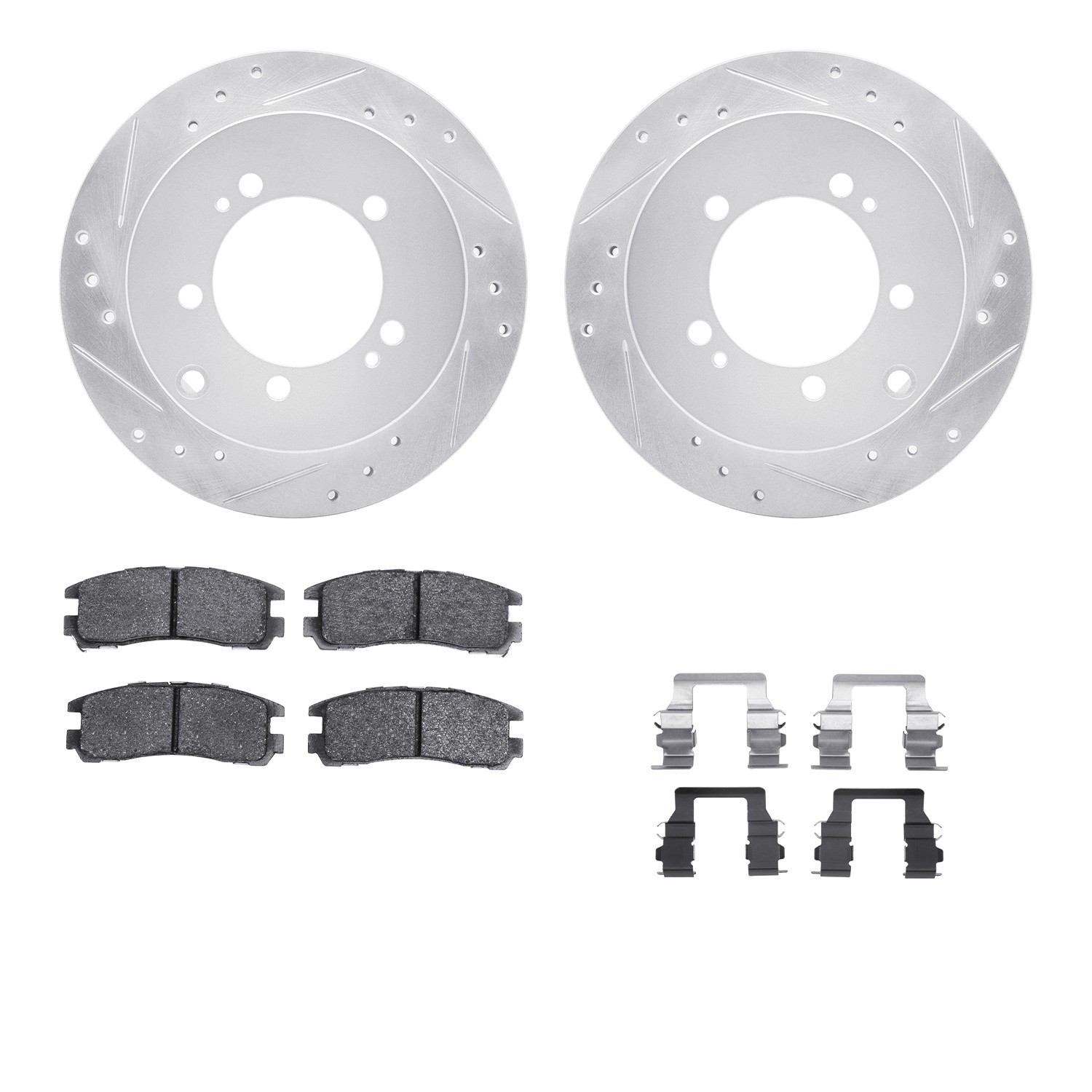 DFC Rotors-Drilled & Slotted-Silver w/ 5000 Advanced Brake Pads Incl Hdw