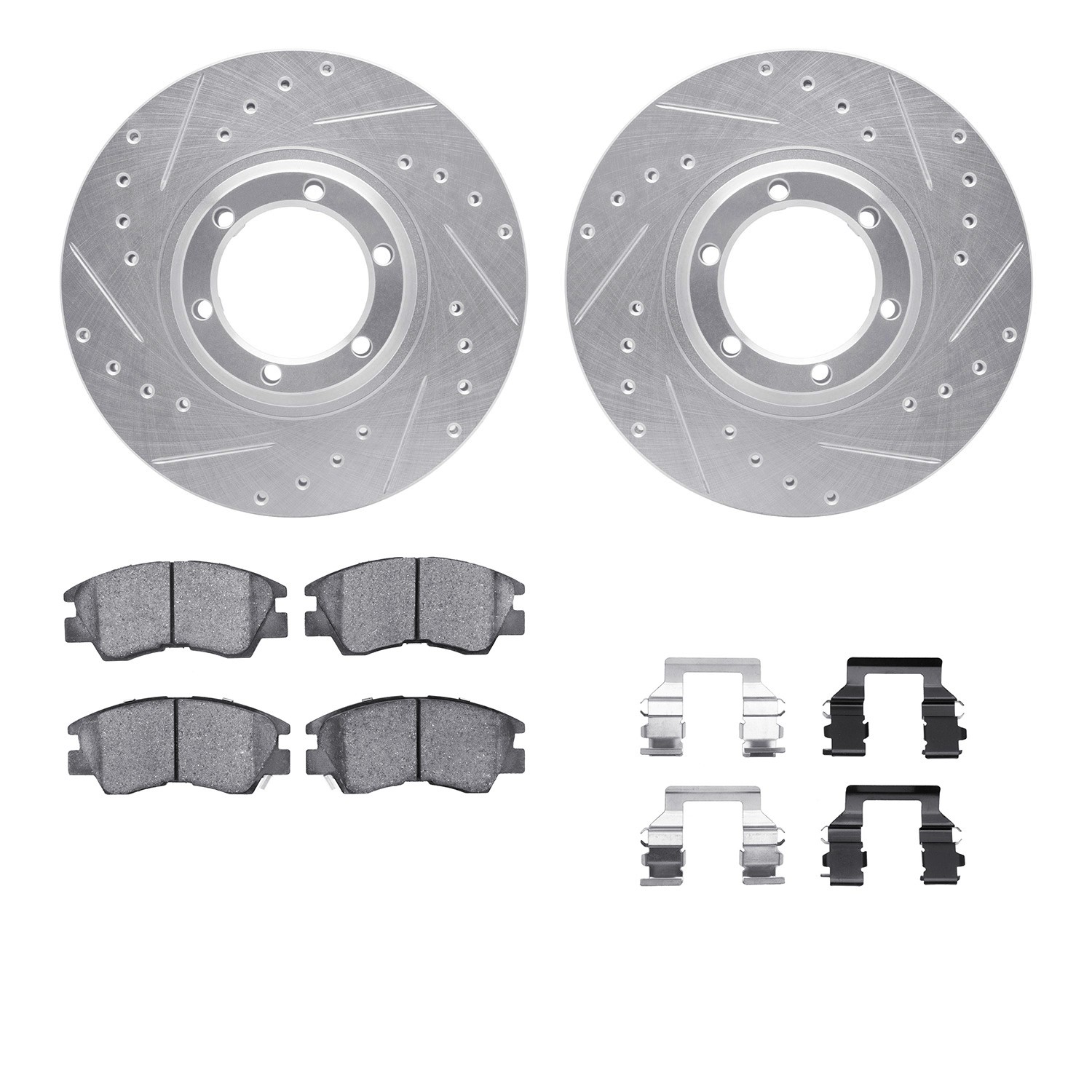 DFC Brake Rotor - Dimpled & Slotted - Silver w/5000 Brake Pads & HW Kit