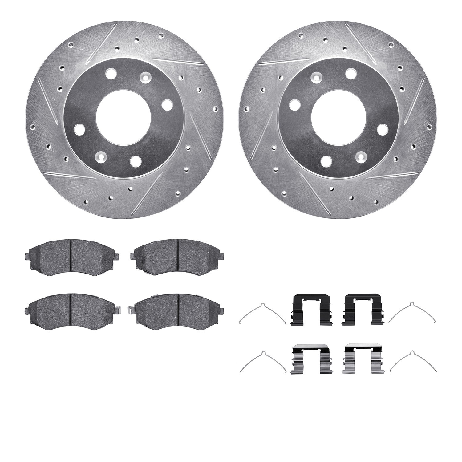 DFC Rotors-Drilled & Slotted-Silver w/ 5000 Advanced Brake Pads Incl Hdw