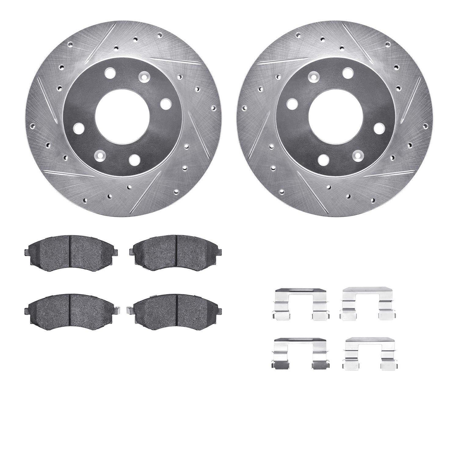 DFC Rotors-Drilled & Slotted-Silver w/ 5000 Advanced Brake Pads Incl Hdw