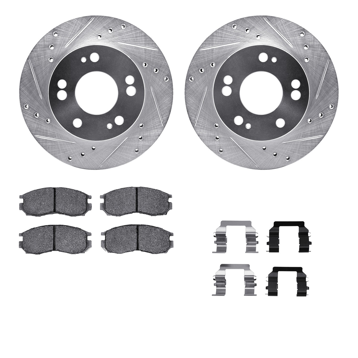 DFC Rotors-Drilled & Slotted-Silver w/ 5000 Advanced Brake Pads Incl Hdw