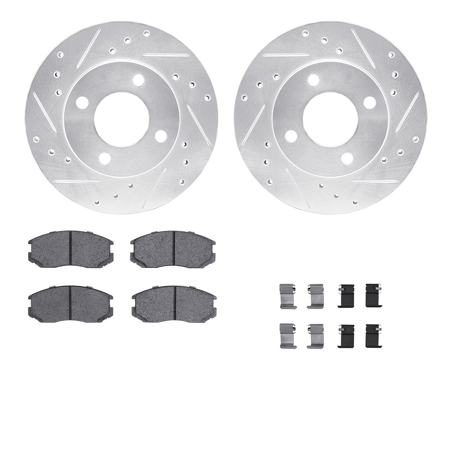 DFC Rotors-Drilled & Slotted-Silver w/ 5000 Advanced Brake Pads Incl Hdw