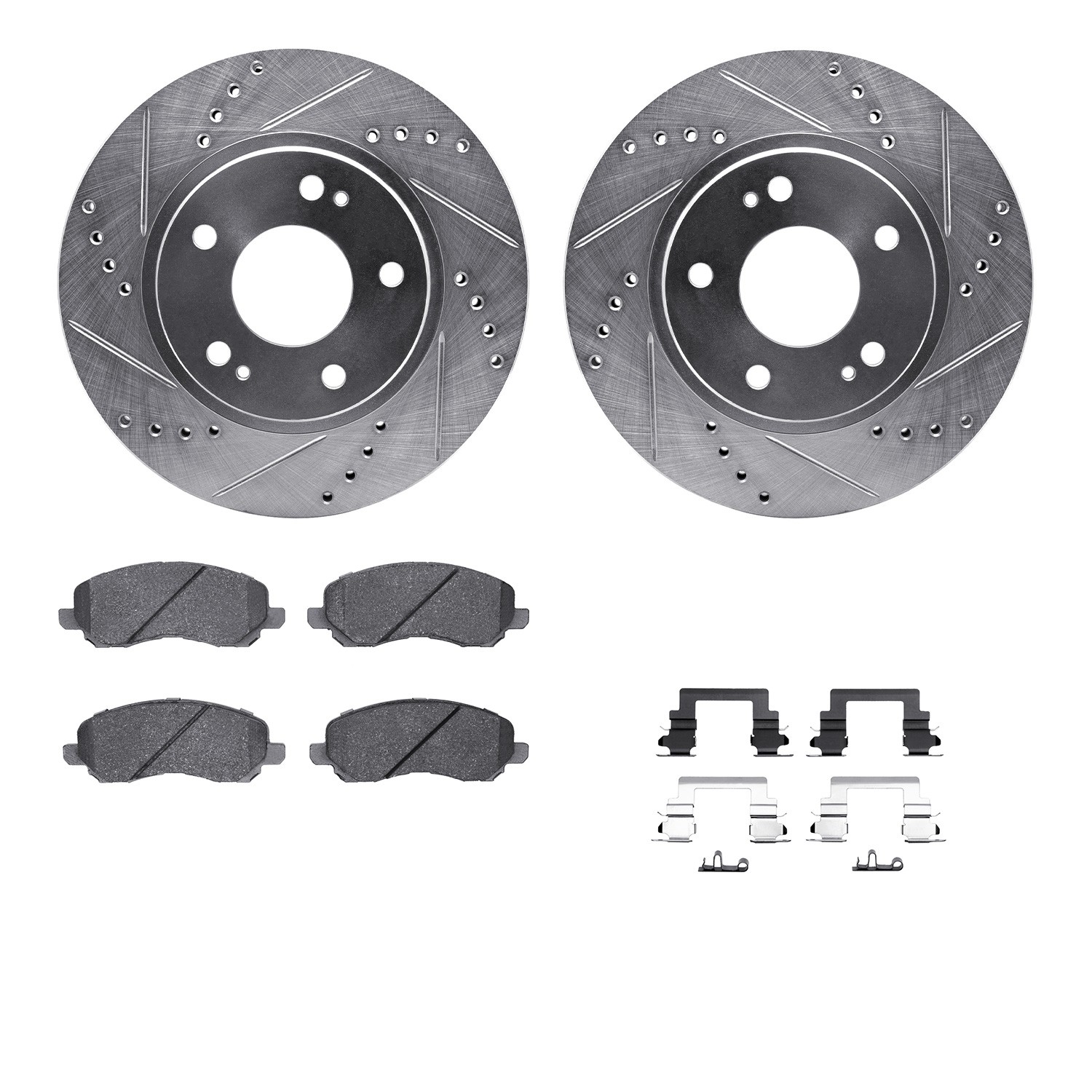 DFC Brake Rotor - Dimpled & Slotted - Silver w/5000 Brake Pads & HW Kit