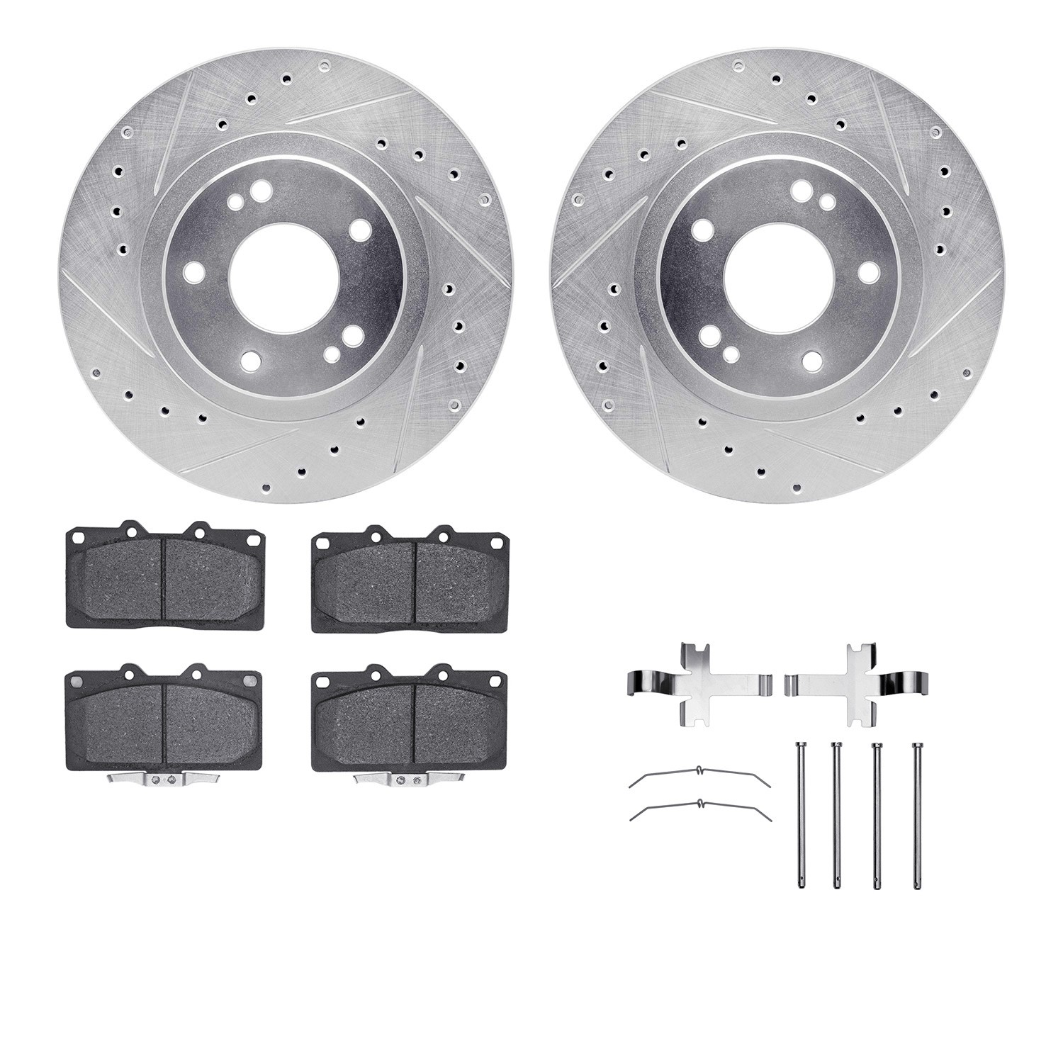 DFC Rotors-Drilled & Slotted-Silver w/ 5000 Advanced Brake Pads Incl Hdw