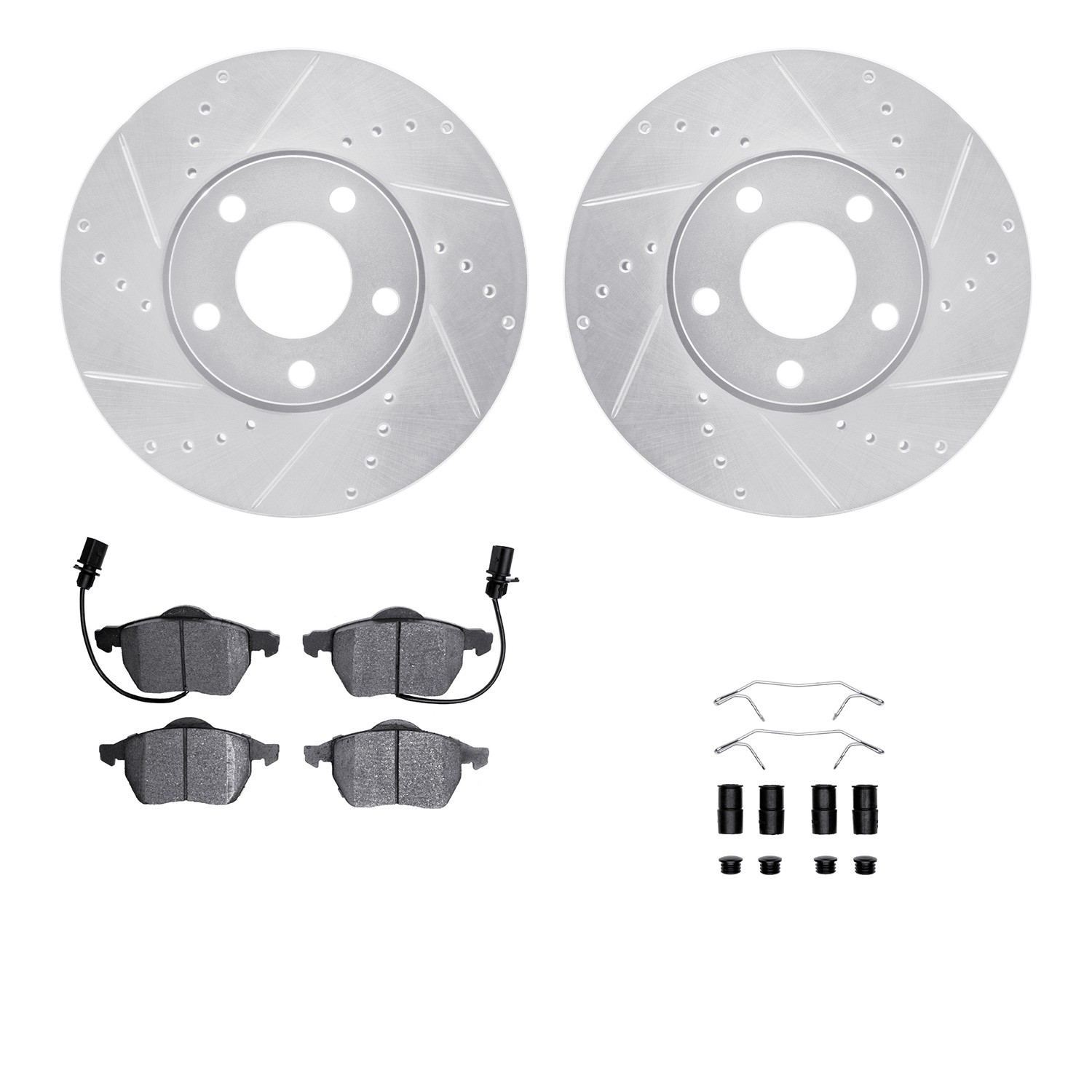 DFC Rotors-Drilled & Slotted-Silver w/ 5000 Advanced Brake Pads Incl Hdw