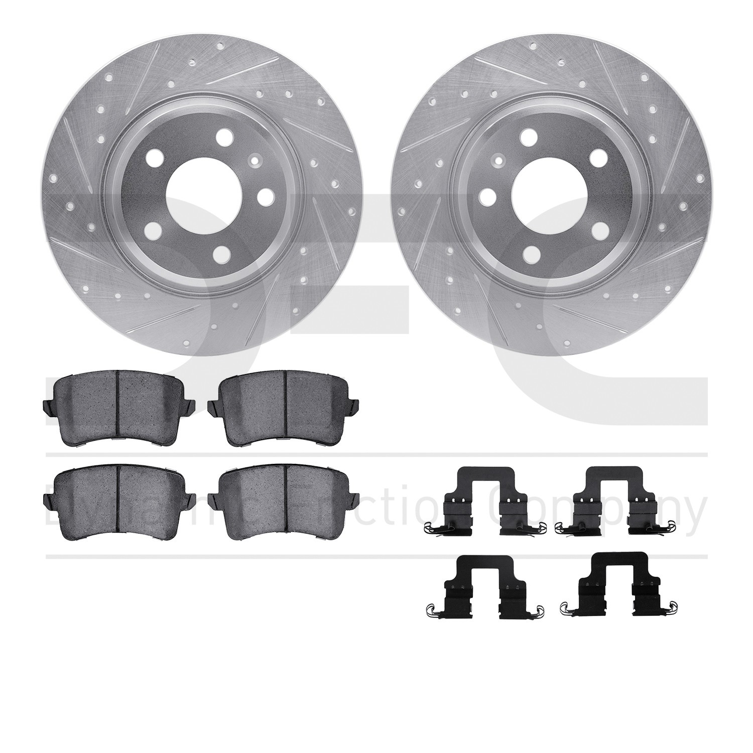 DFC Rotors-Drilled & Slotted-Silver w/ 5000 Advanced Brake Pads Incl Hdw