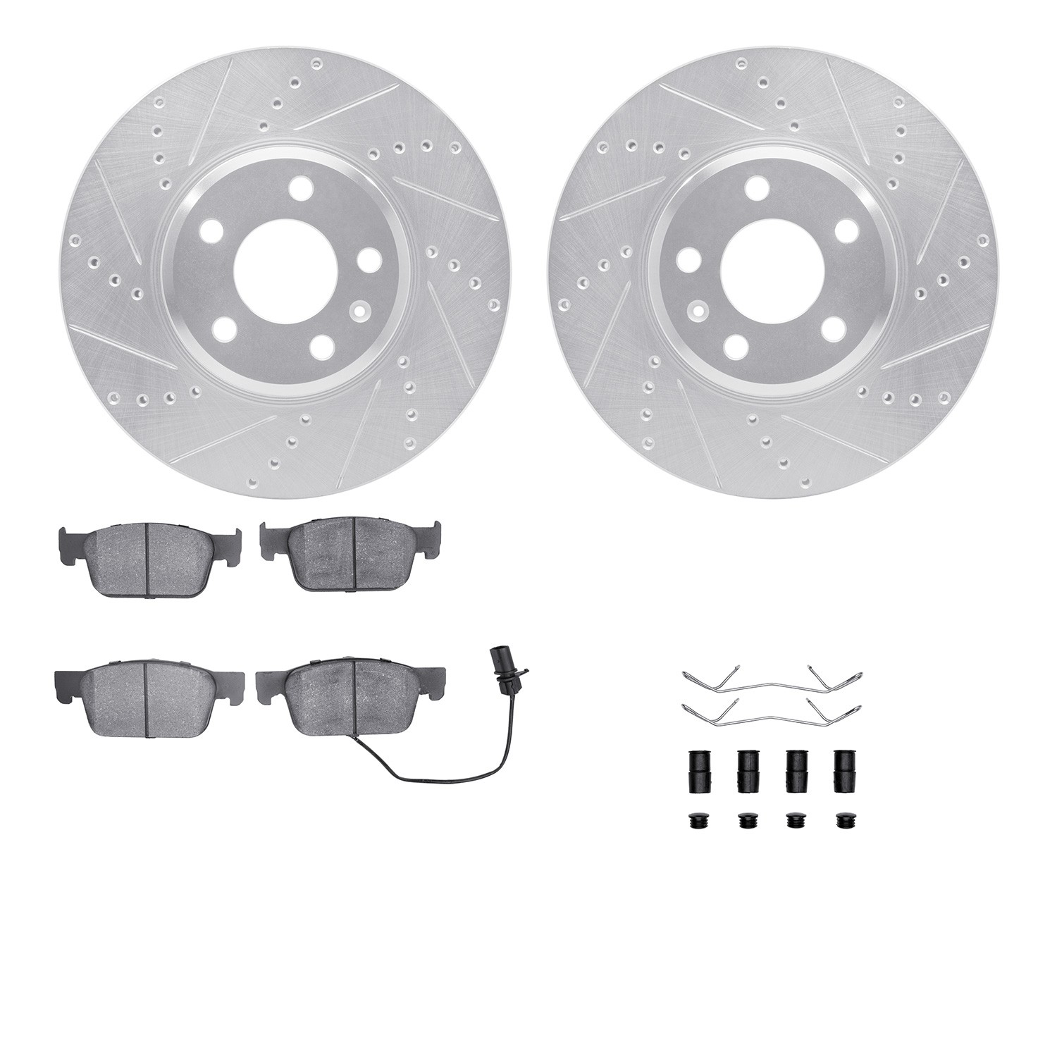 DFC Rotors-Drilled & Slotted-Silver w/ 5000 Advanced Brake Pads Incl Hdw