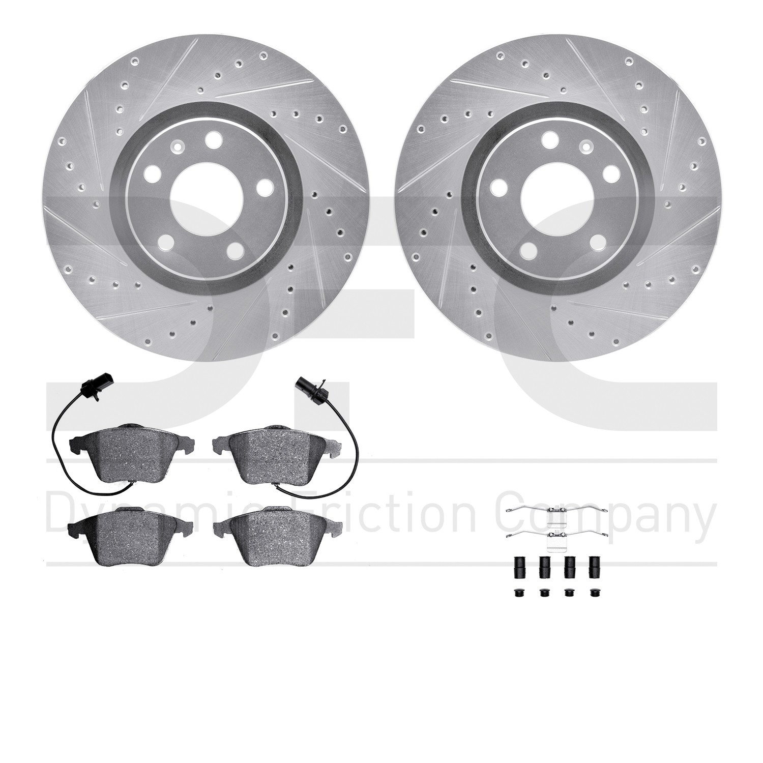 DFC Rotors-Drilled & Slotted-Silver w/ 5000 Advanced Brake Pads Incl Hdw