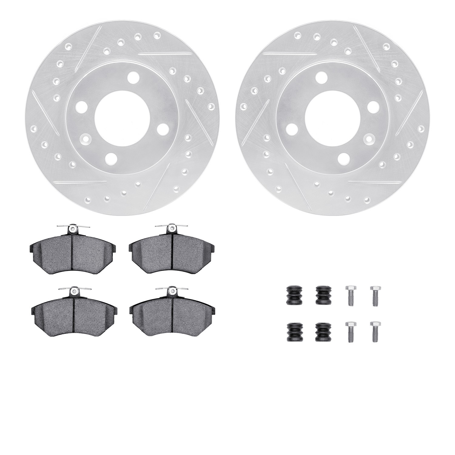 DFC Rotors-Drilled & Slotted-Silver w/ 5000 Advanced Brake Pads Incl Hdw