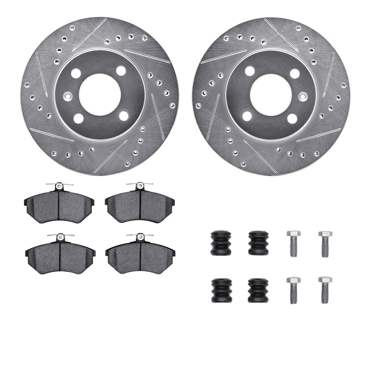 DFC Rotors-Drilled & Slotted-Silver w/ 5000 Advanced Brake Pads Incl Hdw