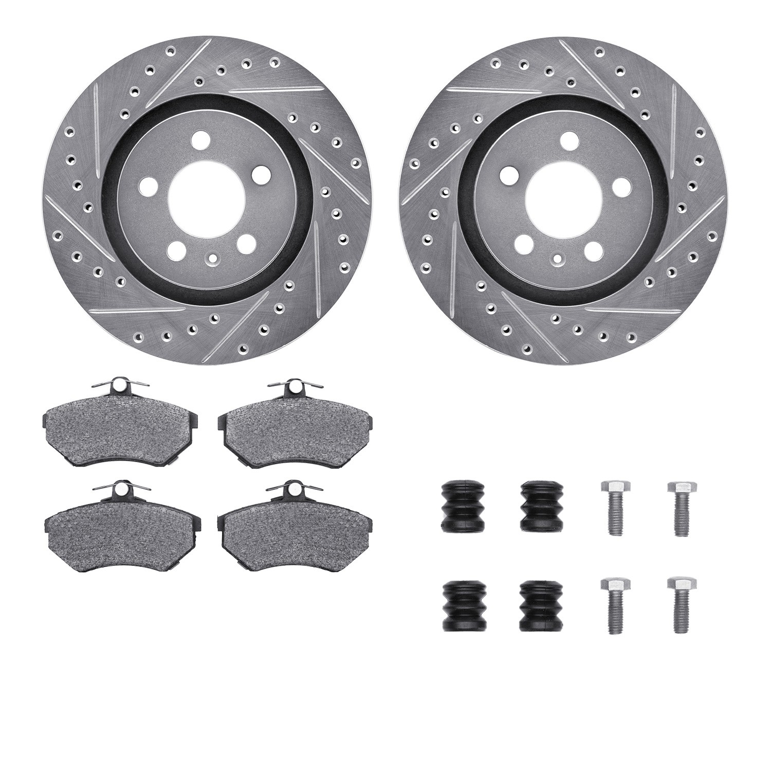 DFC Rotors-Drilled & Slotted-Silver w/ 5000 Advanced Brake Pads Incl Hdw