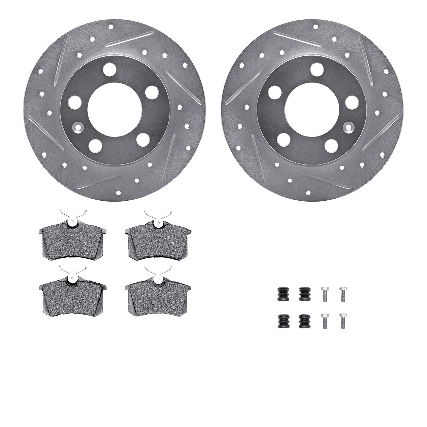 DFC Rotors-Drilled & Slotted-Silver w/ 5000 Advanced Brake Pads Incl Hdw
