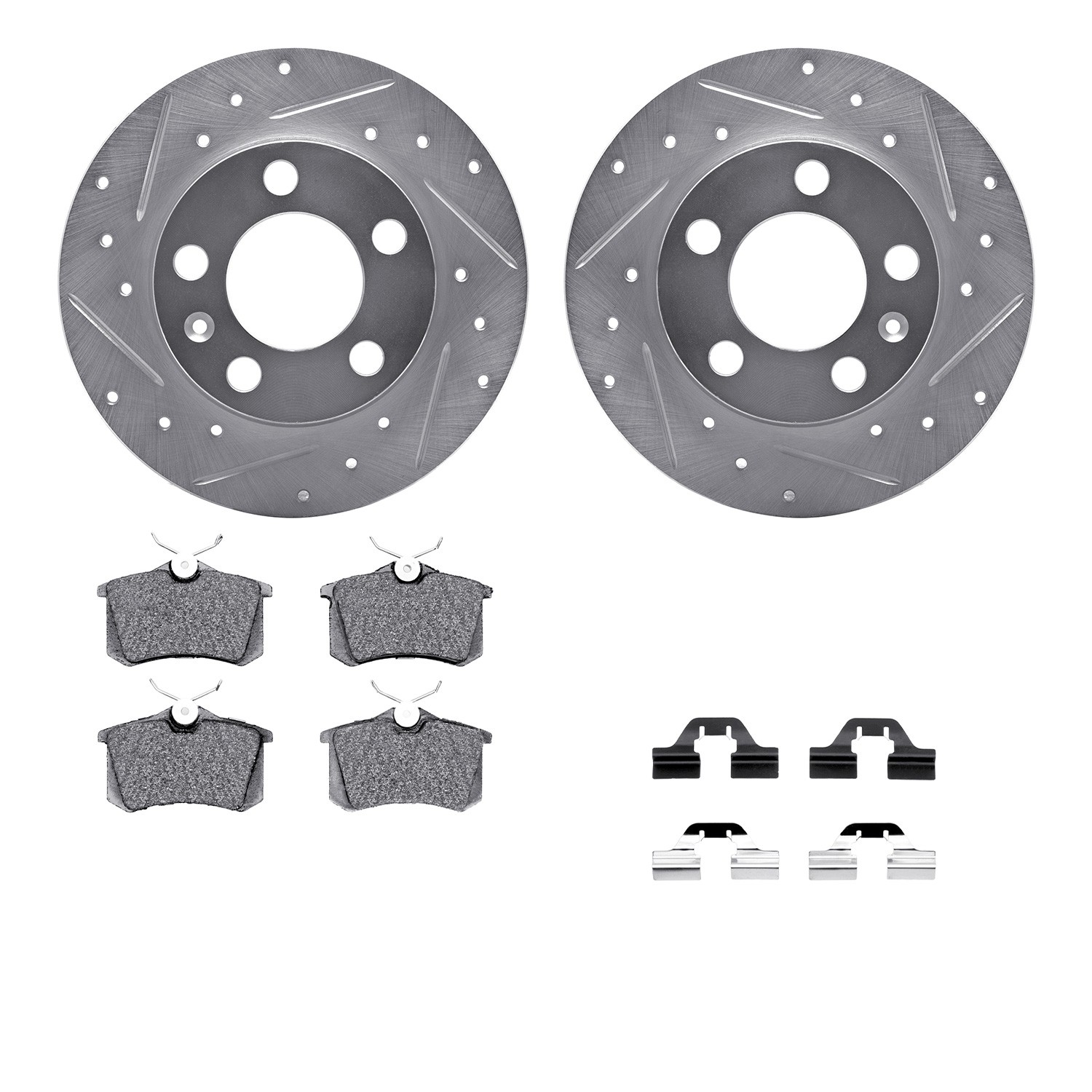 DFC Rotors-Drilled & Slotted-Silver w/ 5000 Advanced Brake Pads Incl Hdw