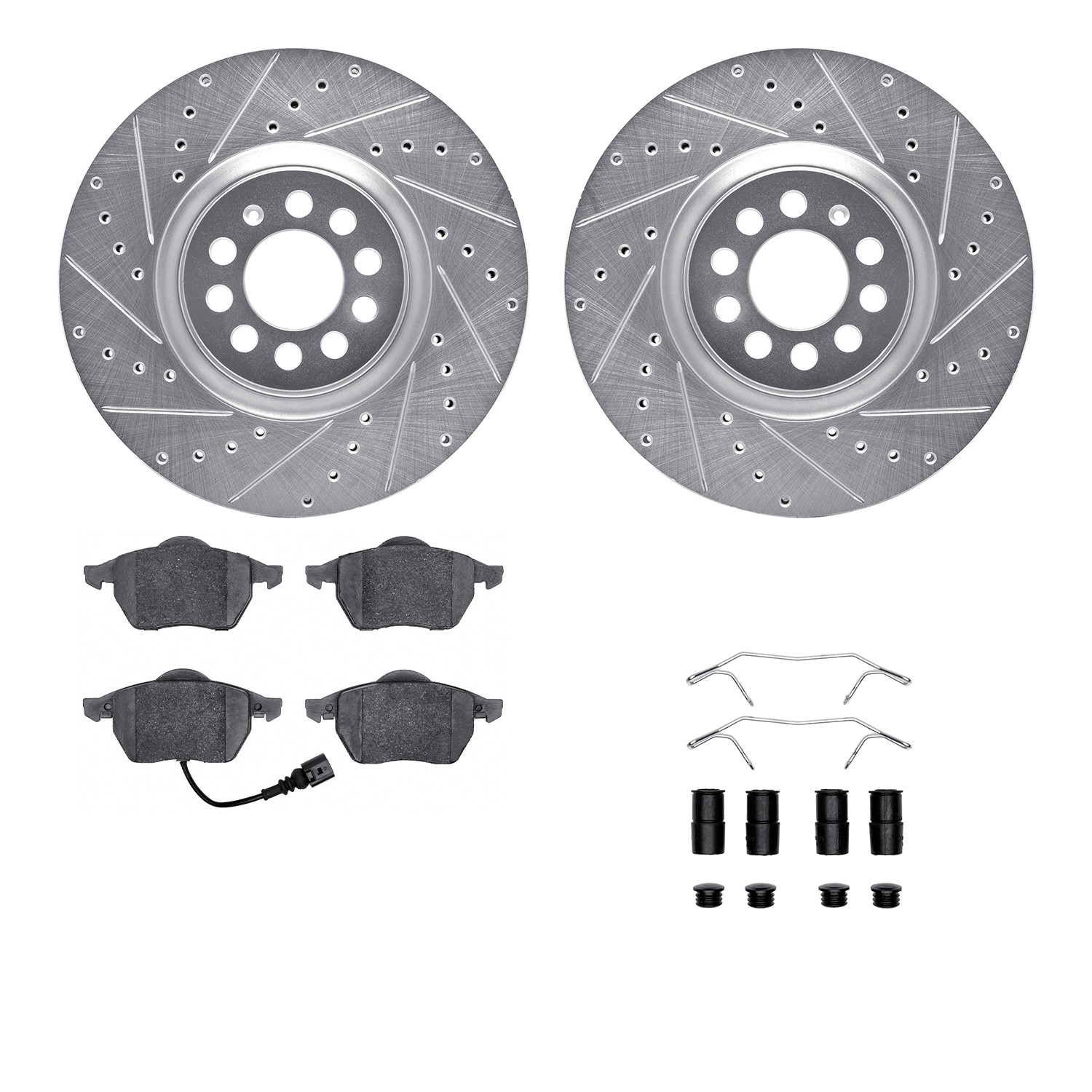 DFC Rotors-Drilled & Slotted-Silver w/ 5000 Advanced Brake Pads Incl Hdw