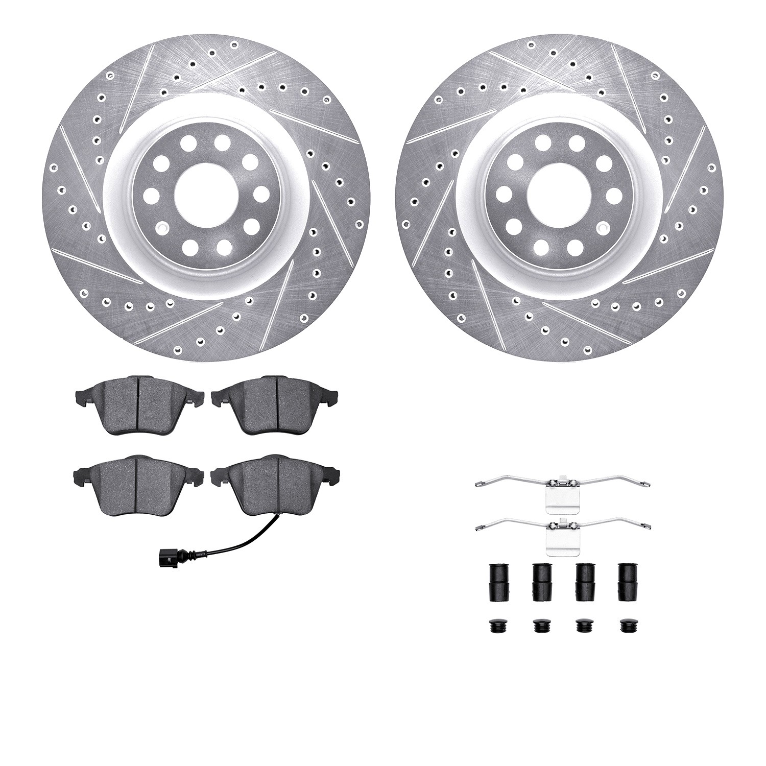 DFC Rotors-Drilled & Slotted-Silver w/ 5000 Advanced Brake Pads Incl Hdw