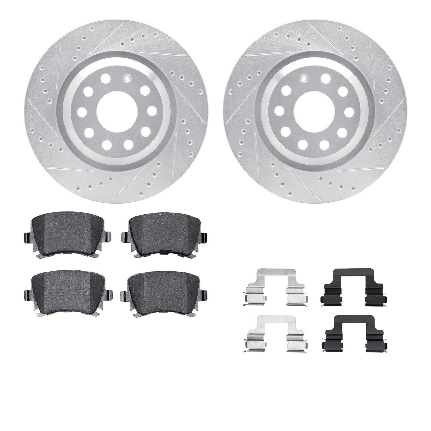DFC Rotors-Drilled & Slotted-Silver w/ 5000 Advanced Brake Pads Incl Hdw