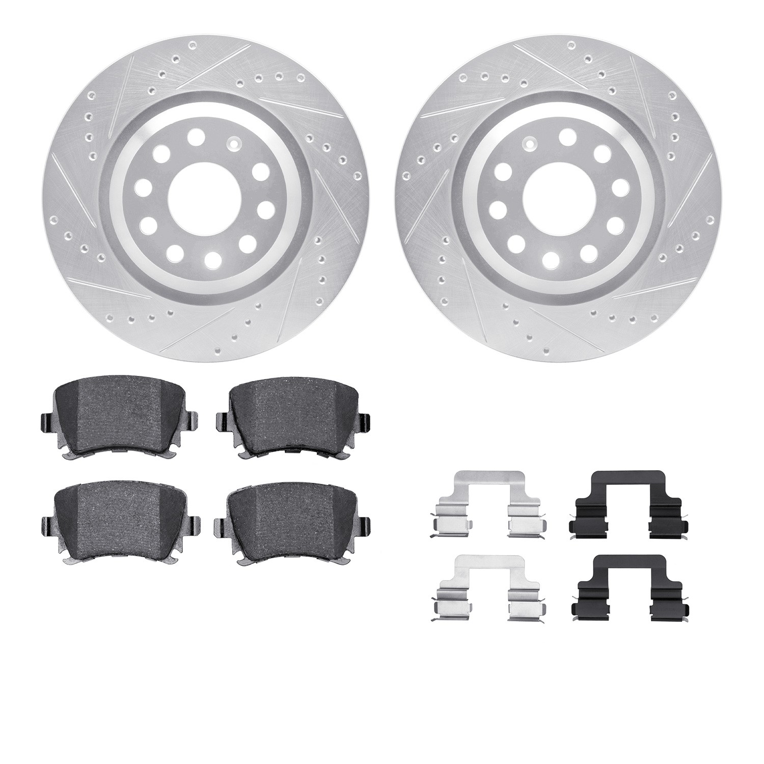 DFC Rotors-Drilled & Slotted-Silver w/ 5000 Advanced Brake Pads Incl Hdw