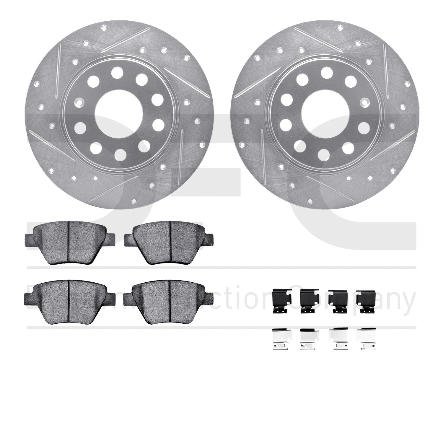 DFC Rotors-Drilled & Slotted-Silver w/ 5000 Advanced Brake Pads Incl Hdw