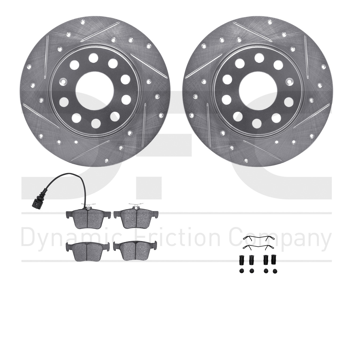 DFC Rotors-Drilled & Slotted-Silver w/ 5000 Advanced Brake Pads Incl Hdw