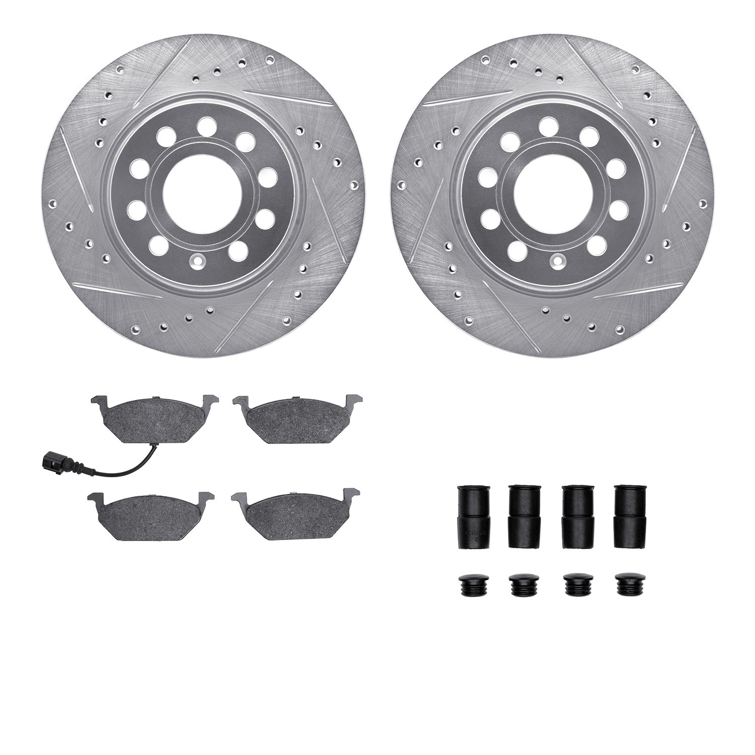 DFC Rotors-Drilled & Slotted-Silver w/ 5000 Advanced Brake Pads Incl Hdw