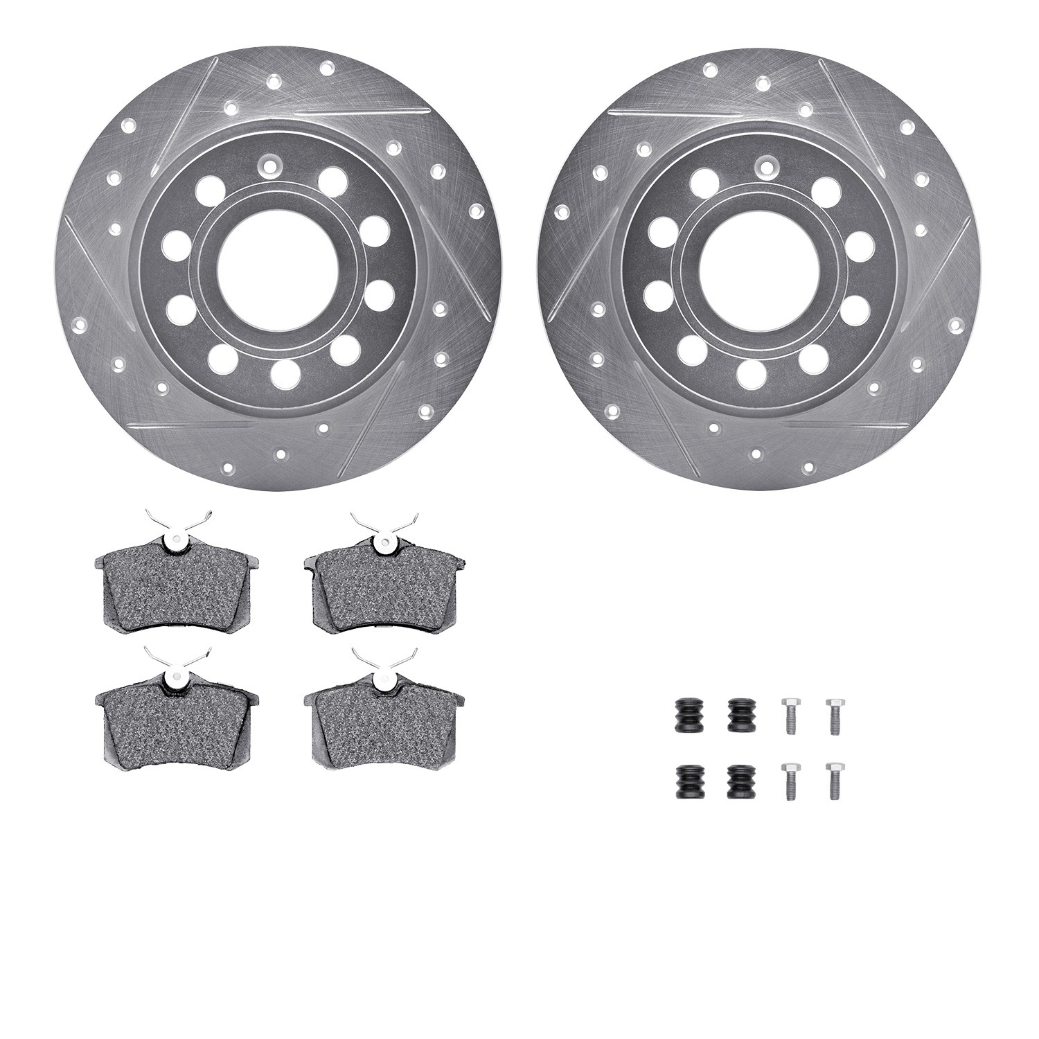 DFC Rotors-Drilled & Slotted-Silver w/ 5000 Advanced Brake Pads Incl Hdw
