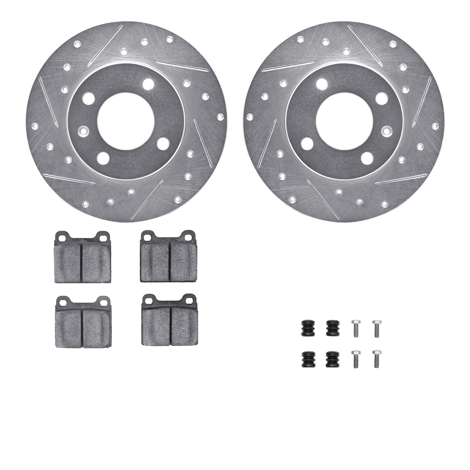 DFC Rotors-Drilled & Slotted-Silver w/ 5000 Advanced Brake Pads Incl Hdw