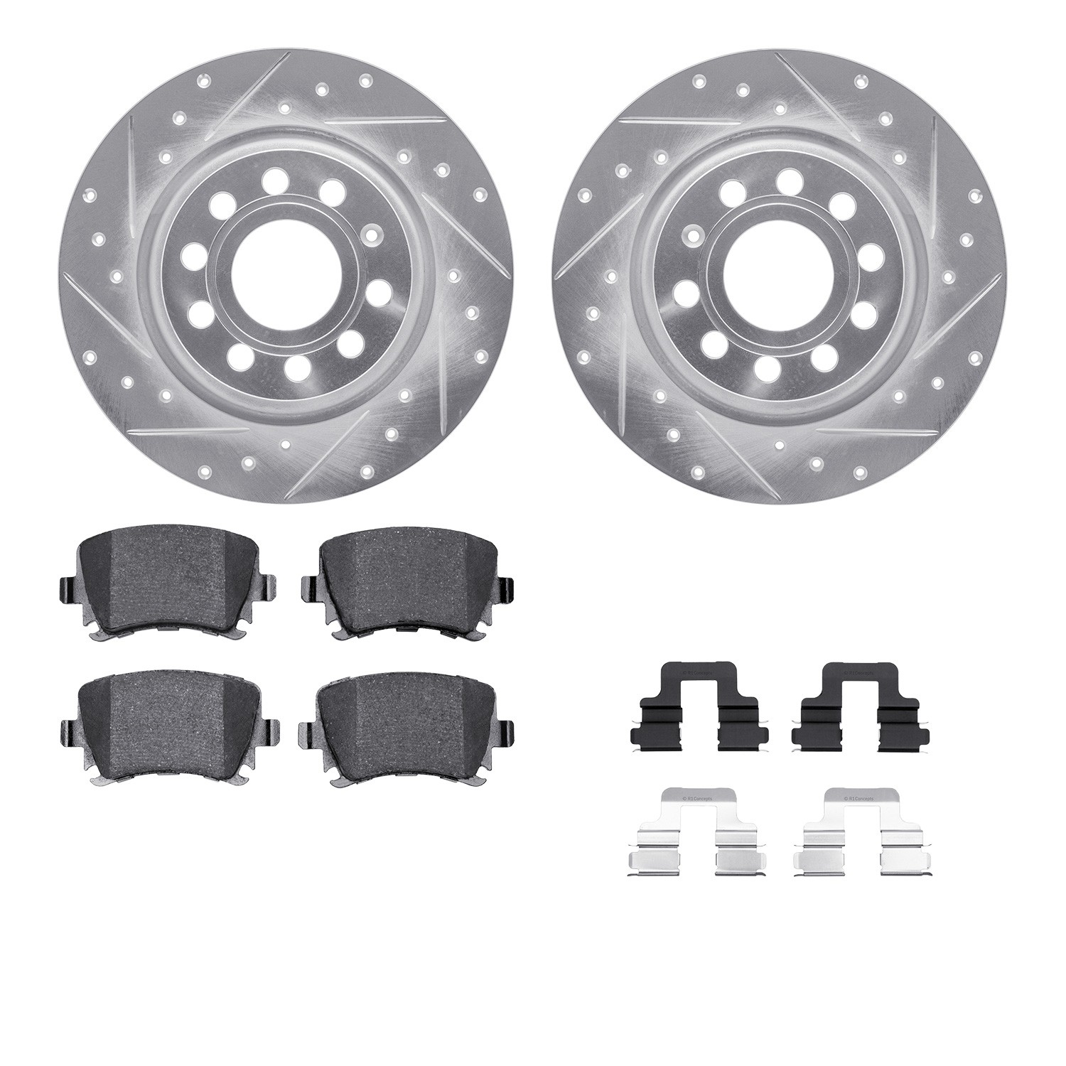 DFC Brake Rotor - Dimpled & Slotted - Silver w/5000 Brake Pads & HW Kit