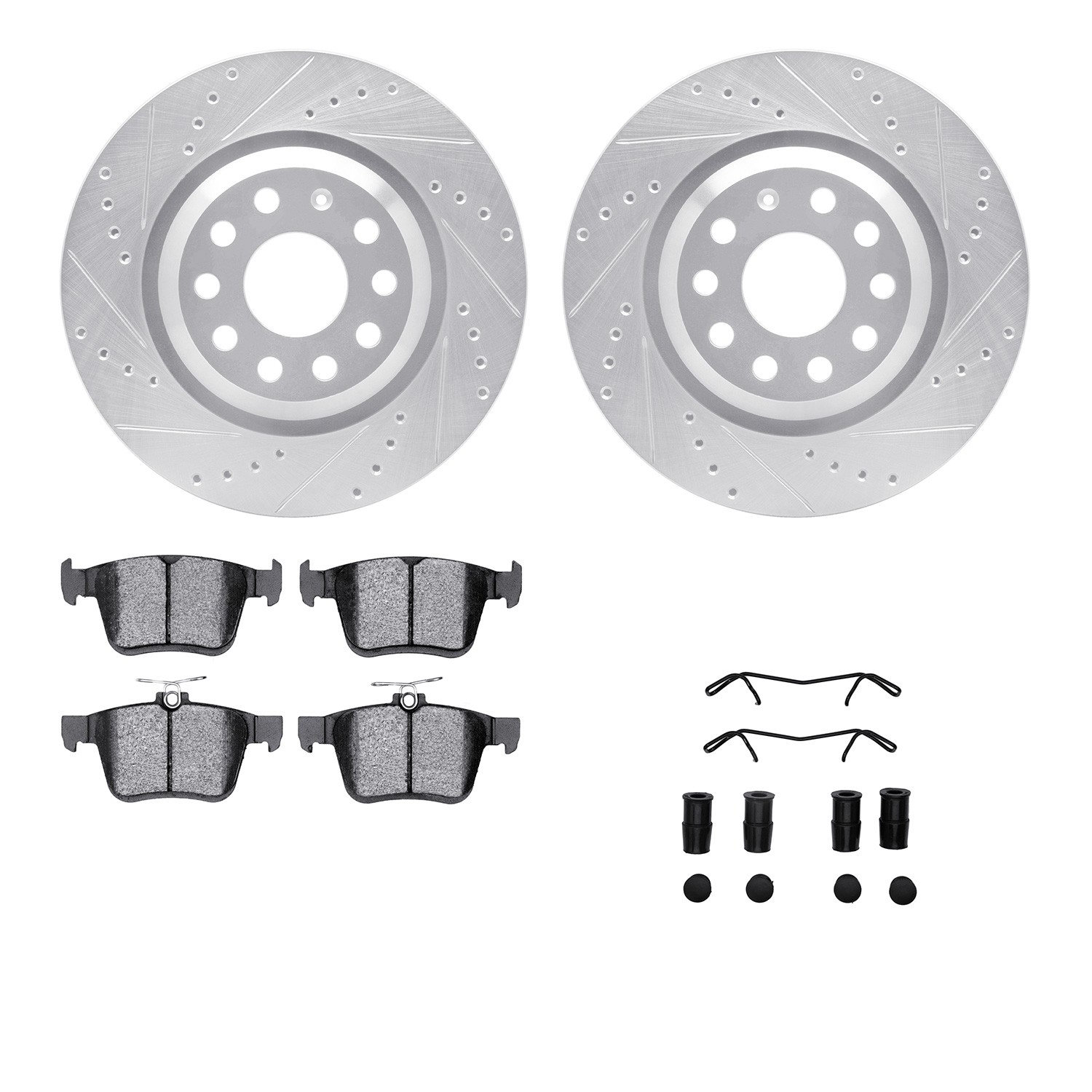 DFC Brake Rotor - Dimpled & Slotted - Silver w/5000 Brake Pads & HW Kit