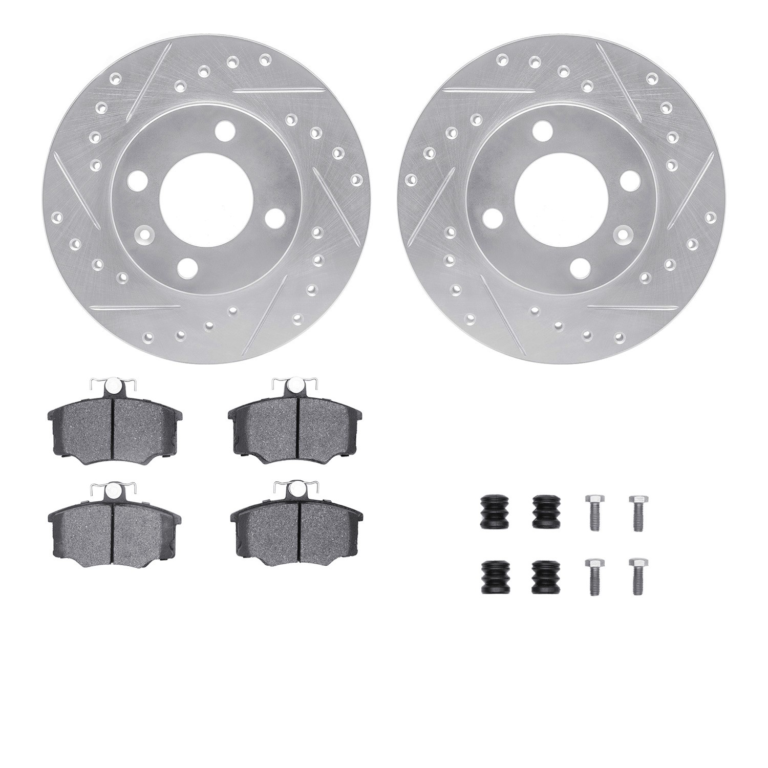 DFC Rotors-Drilled & Slotted-Silver w/ 5000 Advanced Brake Pads Incl Hdw