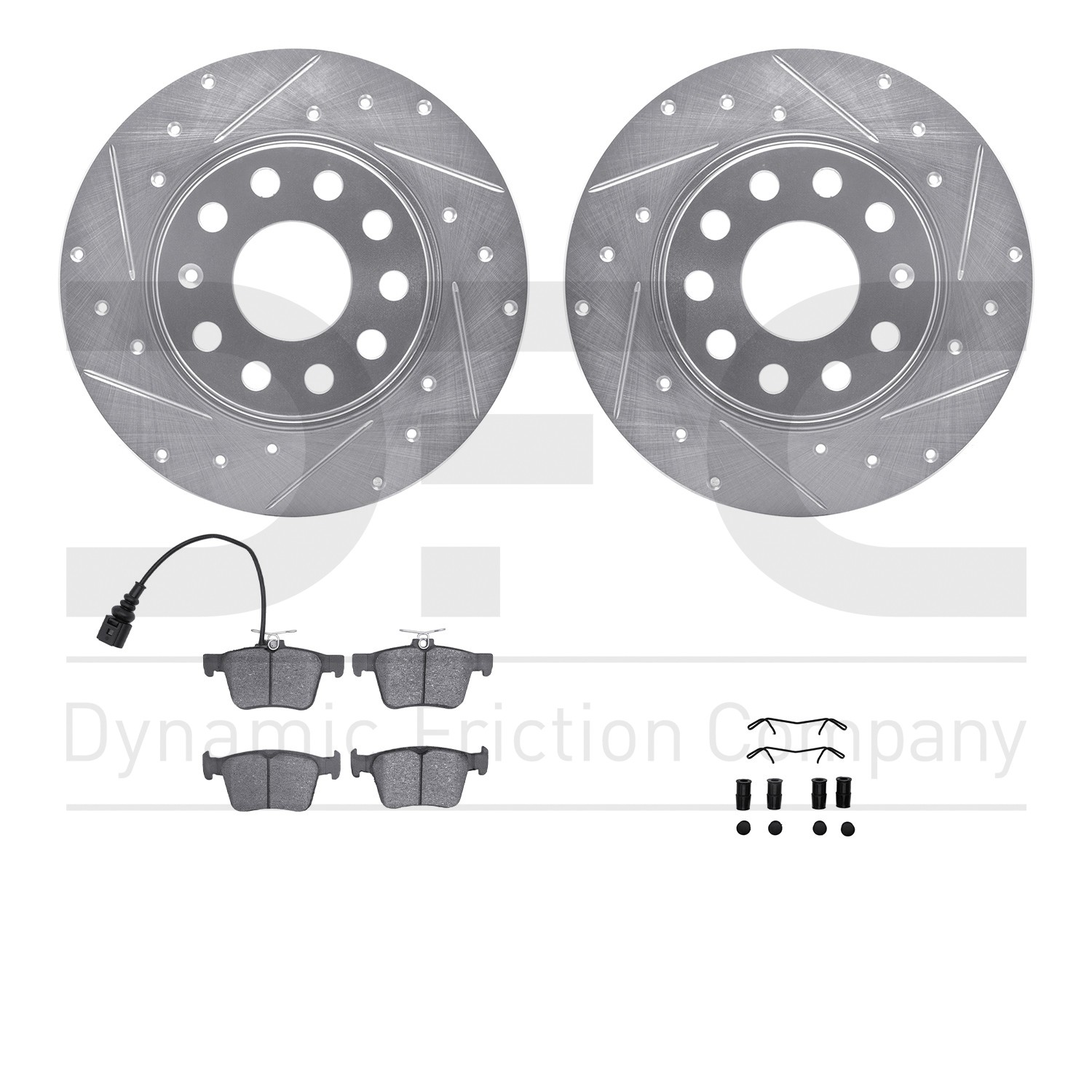 DFC Rotors-Drilled & Slotted-Silver w/ 5000 Advanced Brake Pads Incl Hdw