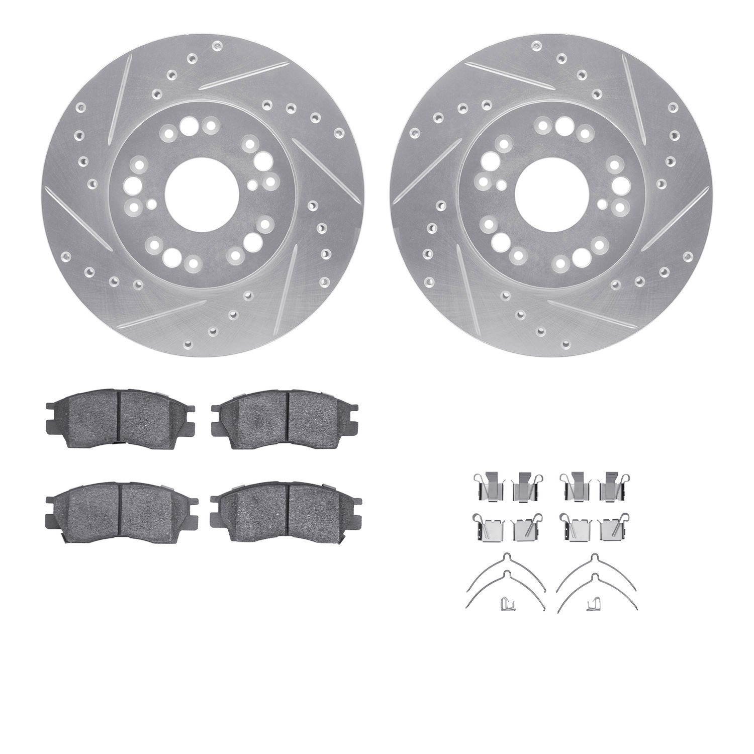 DFC Rotors-Drilled & Slotted-Silver w/ 5000 Advanced Brake Pads Incl Hdw