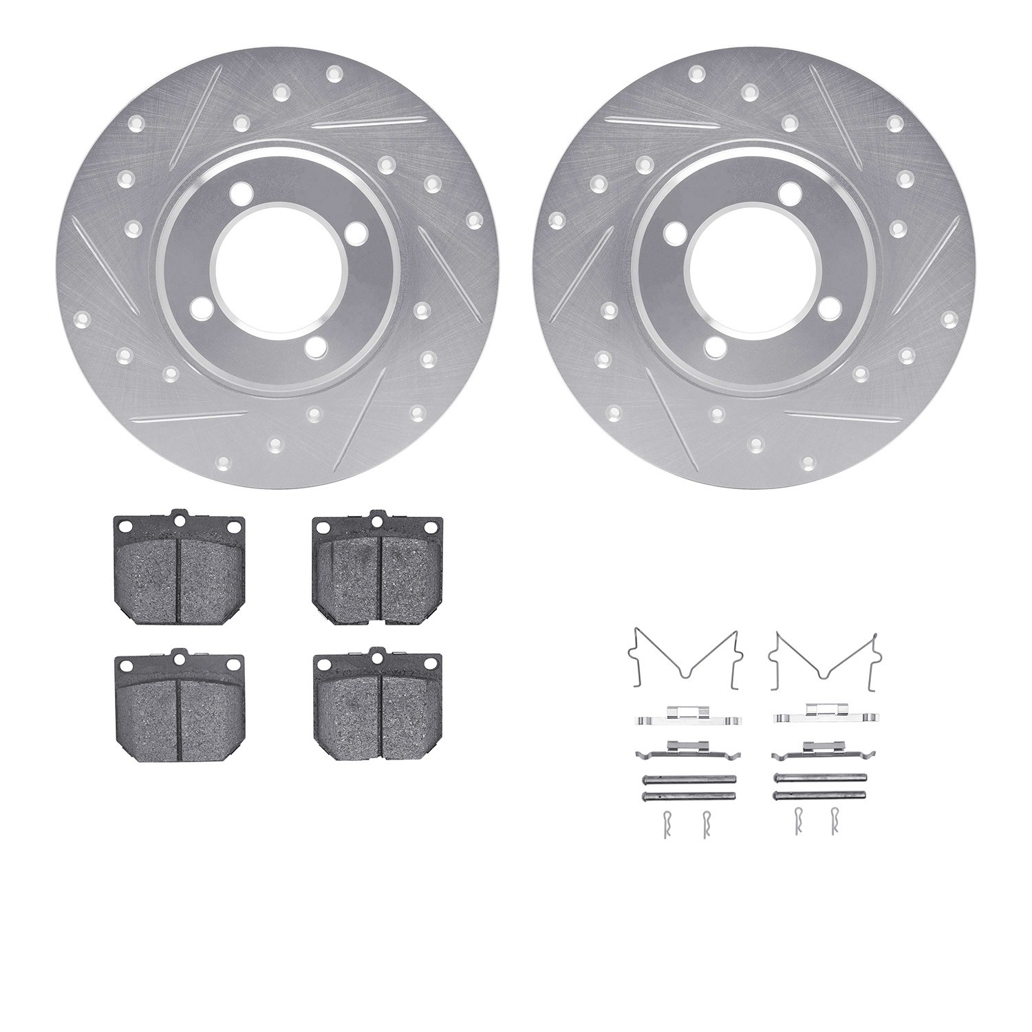 DFC Rotors-Drilled & Slotted-Silver w/ 5000 Advanced Brake Pads Incl Hdw