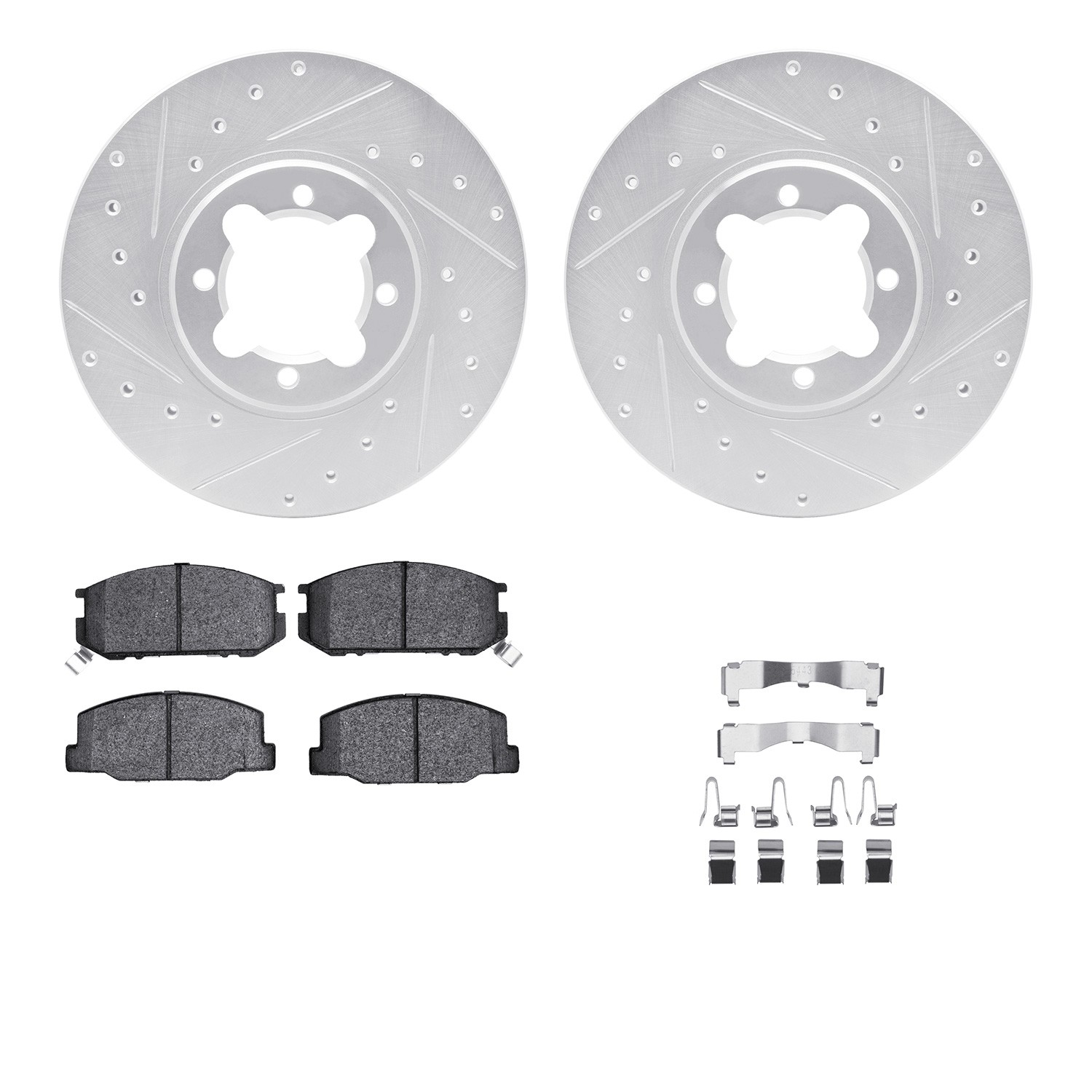 DFC Rotors-Drilled & Slotted-Silver w/ 5000 Advanced Brake Pads Incl Hdw