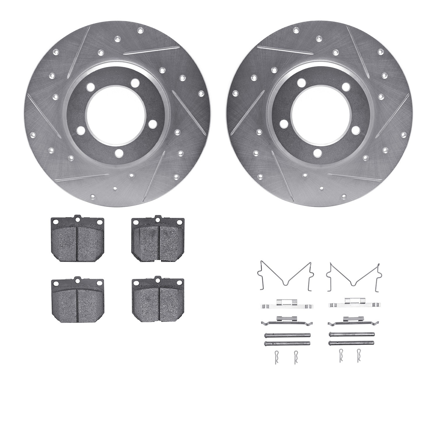 DFC Brake Rotor - Dimpled & Slotted - Silver w/5000 Brake Pads & HW Kit