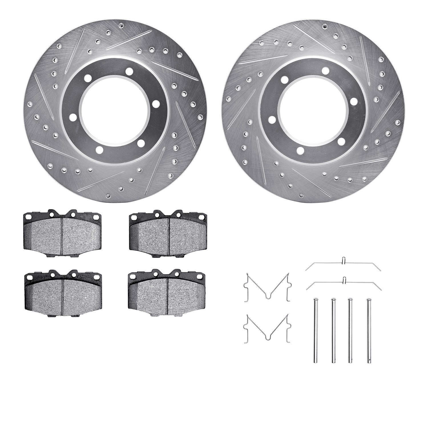 DFC Brake Rotor - Dimpled & Slotted - Silver w/5000 Brake Pads & HW Kit