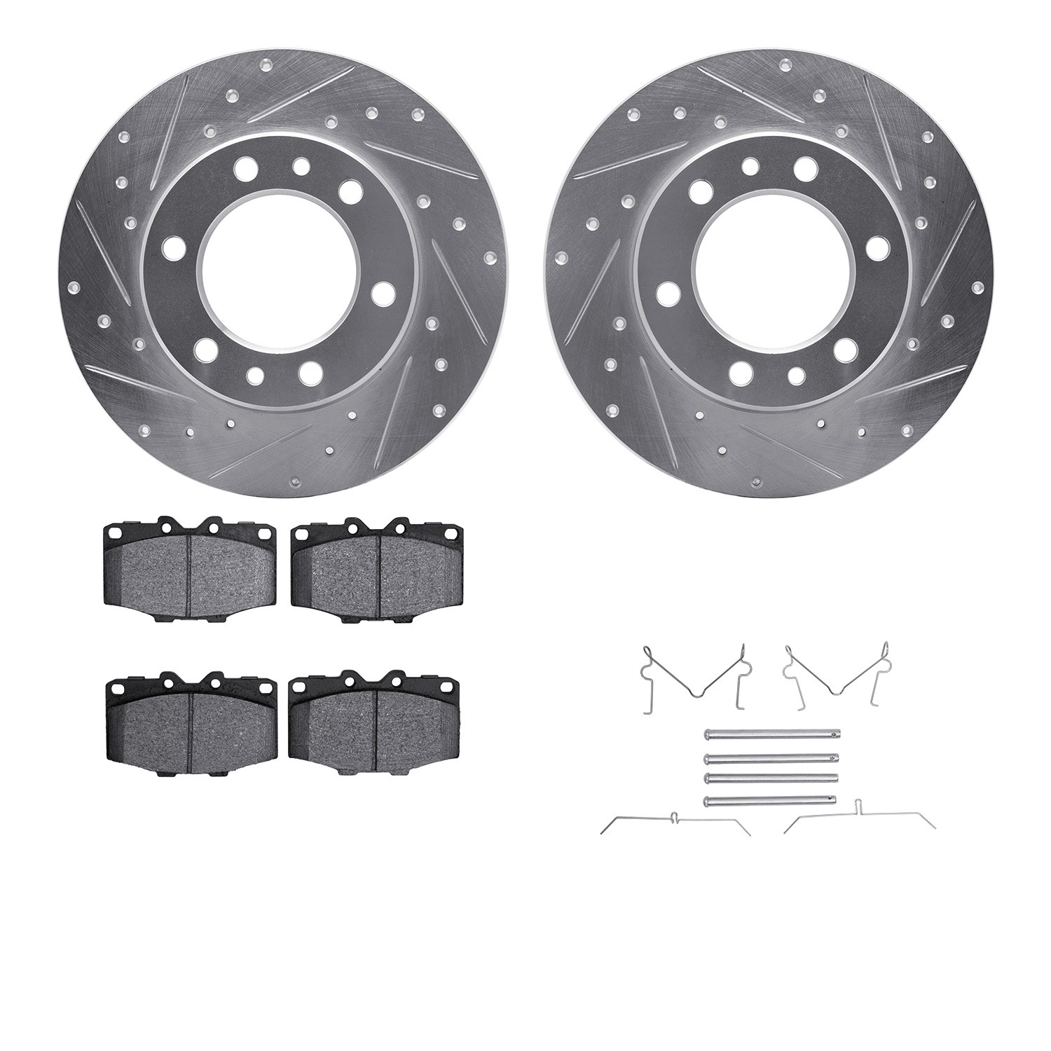 DFC Brake Rotor - Dimpled & Slotted - Silver w/5000 Brake Pads & HW Kit