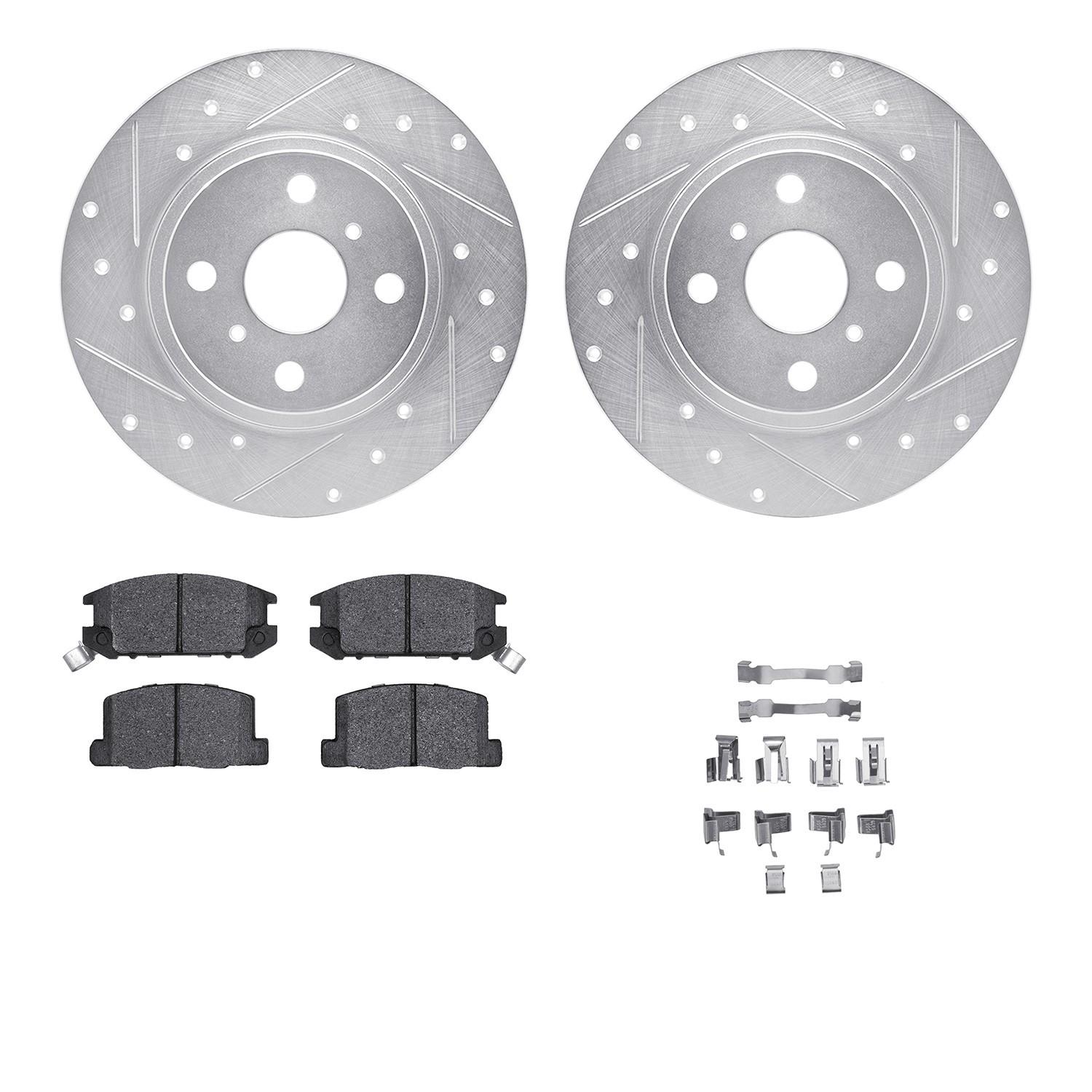 DFC Rotors-Drilled & Slotted-Silver w/ 5000 Advanced Brake Pads Incl Hdw