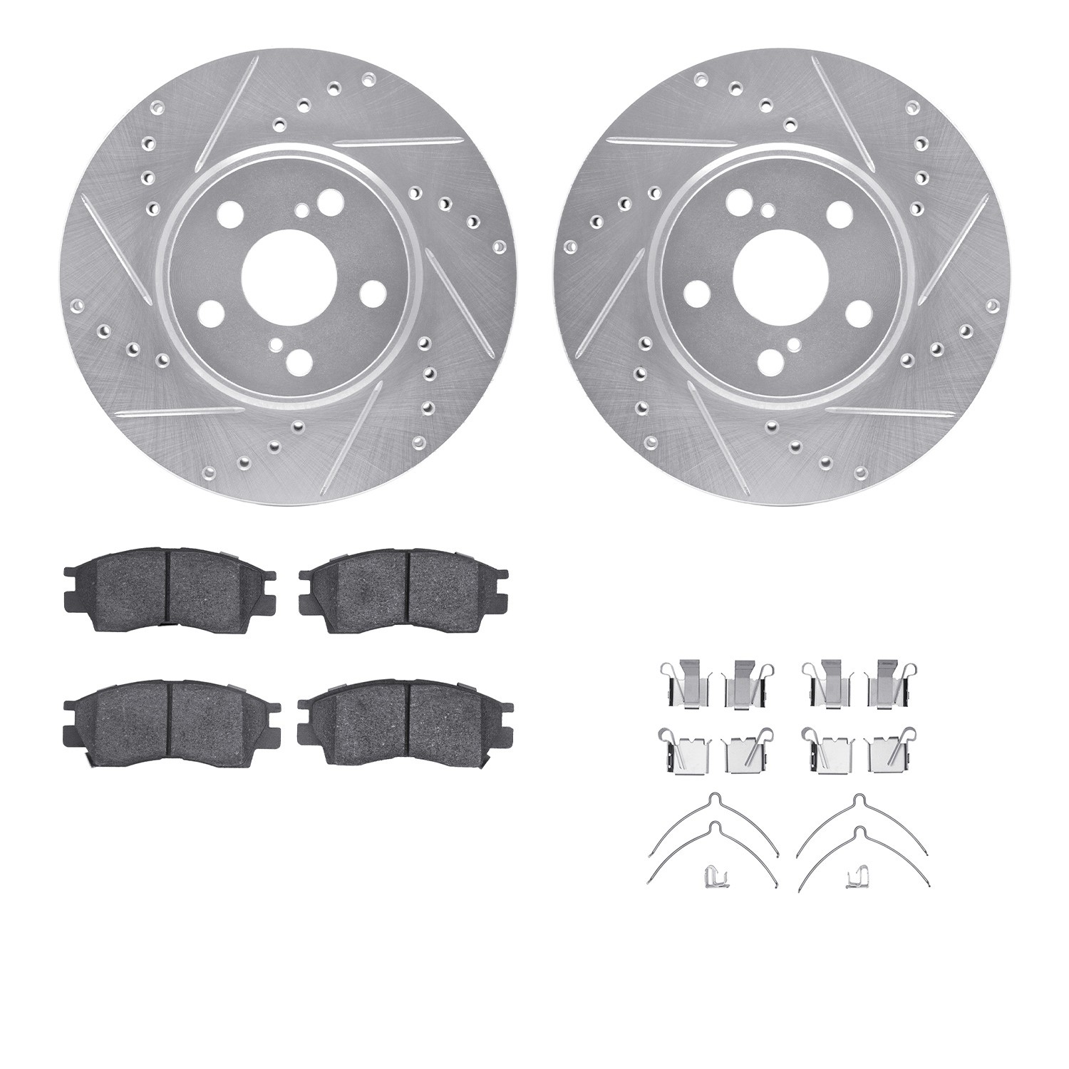 DFC Rotors-Drilled & Slotted-Silver w/ 5000 Advanced Brake Pads Incl Hdw