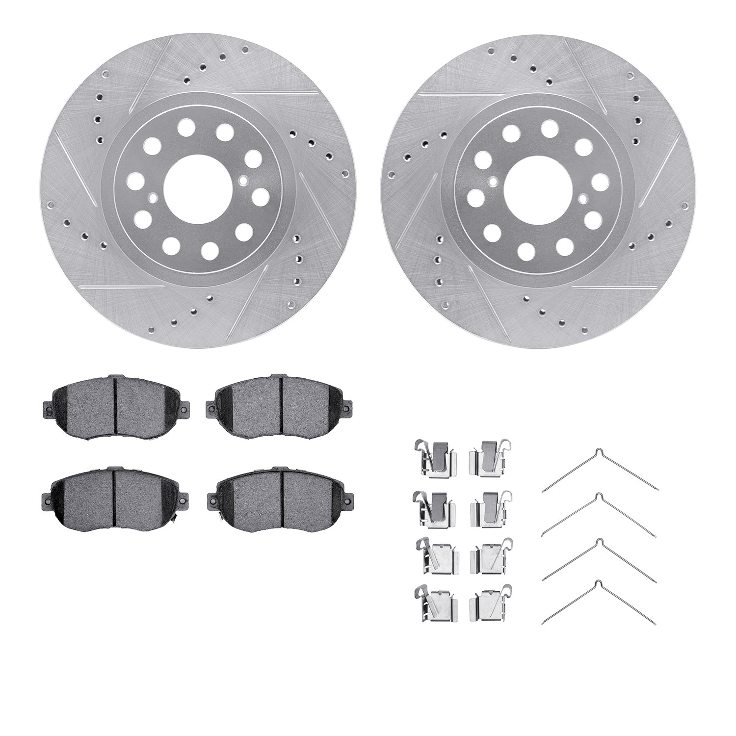 DFC Rotors-Drilled & Slotted-Silver w/ 5000 Advanced Brake Pads Incl Hdw