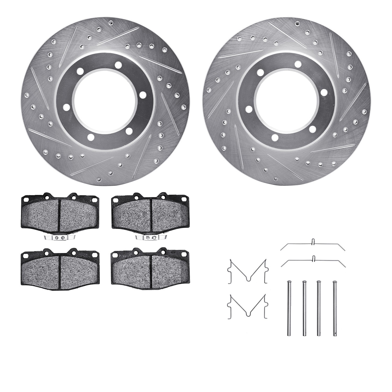 DFC Brake Rotor - Dimpled & Slotted - Silver w/5000 Brake Pads & HW Kit