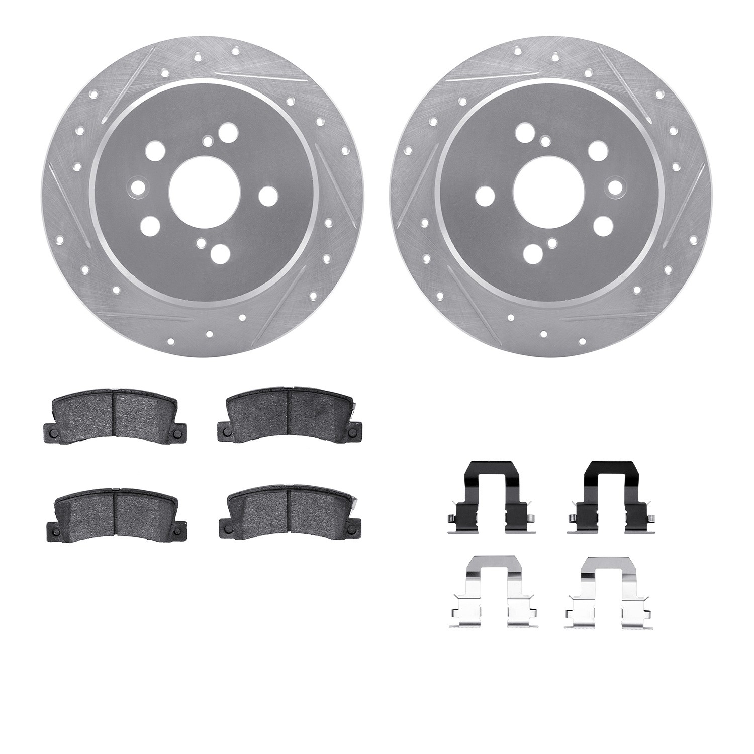 DFC Rotors-Drilled & Slotted-Silver w/ 5000 Advanced Brake Pads Incl Hdw
